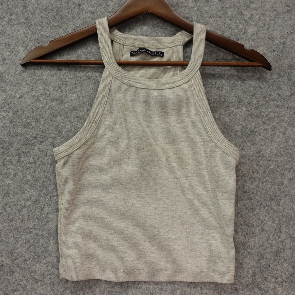 Y2K Soft Grunge Crop Tank Top ABERCROMBIE FITCH Womens SMALL Gray Halter Neck